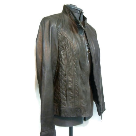 NWT Bernardo Genuine Dark Gray Leather Jacket - M - Picture 3 of 8